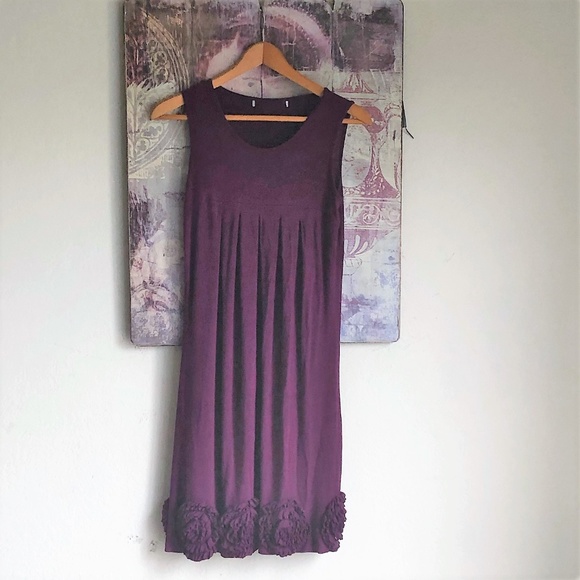 Anthropologie Plum/Burgundy Jersey Rosette Dress - Picture 1 of 6